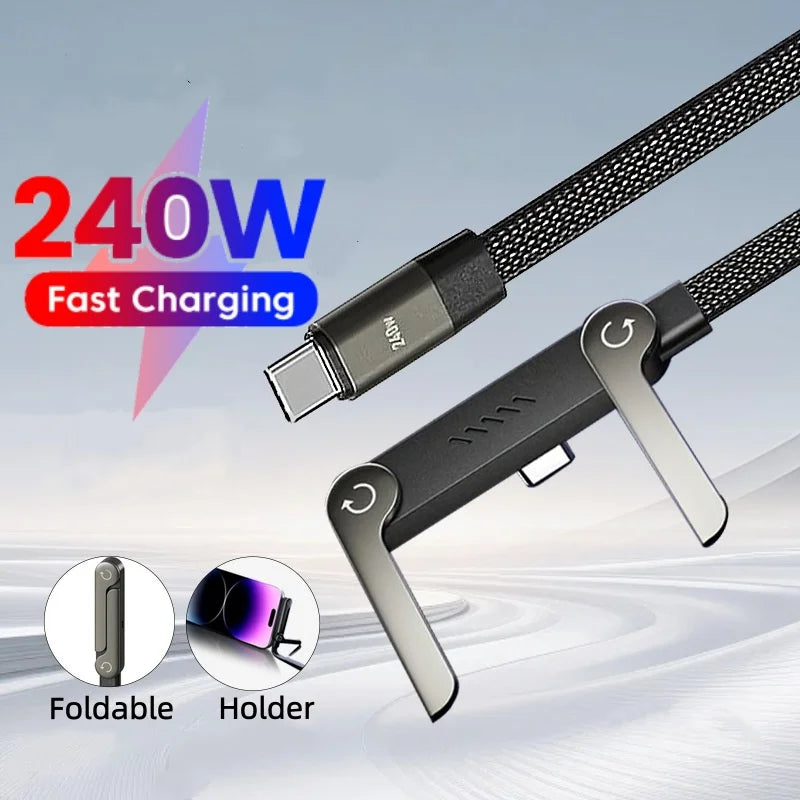 charge rapide 240W, câble coudé, Type-C vers Type-C, compatible Xiaomi, Samsung, OnePlus.
